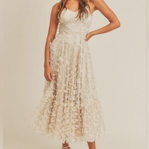 Thirty Thirty LA Women's Dress Size XS Cream Butterfly Mesh Lace Up Midi Corset